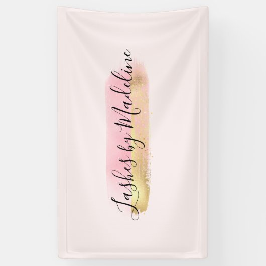 ピンクエレガント金ゴールドメイクアップ美しいヘアネイルサロン 横断幕 (縦)