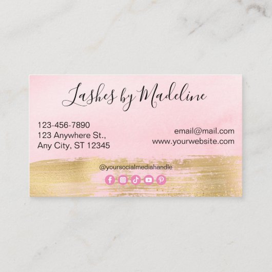 ピンクエレガント金ゴールドメイクアップ美しいラッシュネイルサロン 名刺 (裏面)