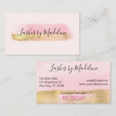 ピンクエレガント金ゴールドメイクアップ美しいラッシュネイルサロン 名刺 (正面/裏面)