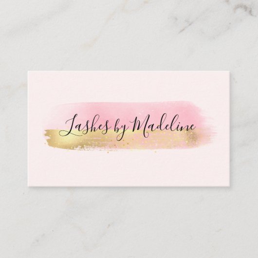 ピンクエレガント金ゴールドメイクアップ美しいラッシュネイルサロン 名刺 (正面)