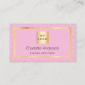 ピンクエレガント金ゴールドロモダンゴQRコード 名刺 (正面)