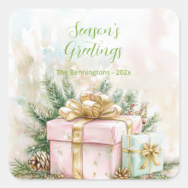 ピンクエレガント金ゴールドヴィンテージクリスマス スクエアシール