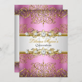 ピンクエレガント金ゴールドヴィンテージグラマーキンセアニェラ 招待状 (正面/裏面)