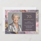 ピンクエレガント金ゴールド写真70誕生日 招待状 (正面)