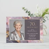 ピンクエレガント金ゴールド写真70誕生日 招待状 (スタンド正面)