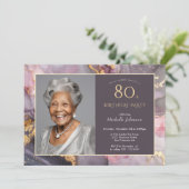 ピンクエレガント金ゴールド写真80誕生日 招待状 (スタンド正面)