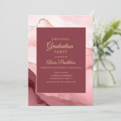 ピンクエレガント金ゴールド大理石ゲート卒業5"X7" 招待状 (スタンド正面)