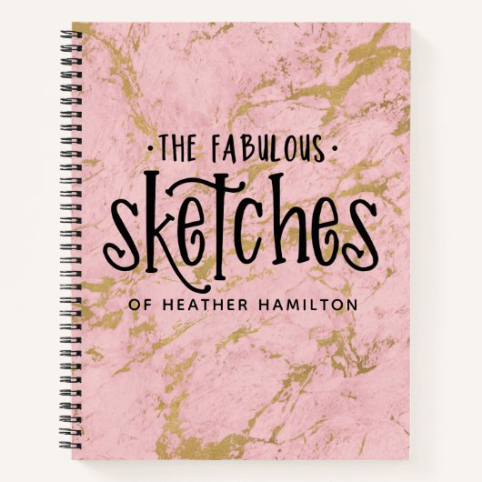 ピンクエレガント金ゴールド大理石スケッチブック ノートブック (正面)