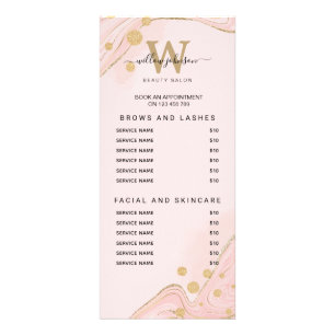 ピンクエレガント金ゴールド大理石Agateサービス価格表 ラックカード