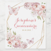 ピンクエレガント金ゴールド幾何学的フローラMIS XVアニョス ワインラベル (シングルラベル)