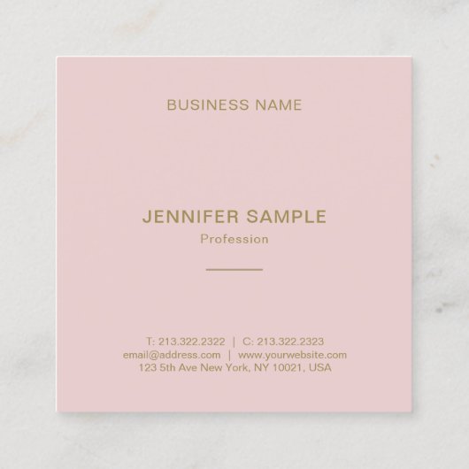ピンクエレガント金ゴールド文字モダンミニマルテンプレート スクエア名刺 (裏面)