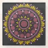 ピンクエレガント金ゴールド曼荼羅房宝禅点画花 ガラスコースター (正面)