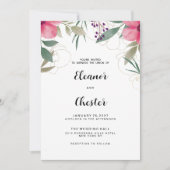 ピンクエレガント金ゴールド植物性結婚フローラ 招待状 (正面)