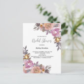 ピンクエレガント金ゴールド水彩フローラブライダルシャワー インビテーションポストカード (スタンド正面)