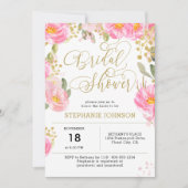 ピンクエレガント金ゴールド水彩フローラブライダルシャワー 招待状 (正面)