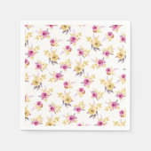 ピンクエレガント金ゴールド水色フローラ赤ちゃんシャワー スタンダードカクテルナプキン (正面)