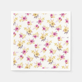 ピンクエレガント金ゴールド水色フローラ赤ちゃんシャワー スタンダードカクテルナプキン