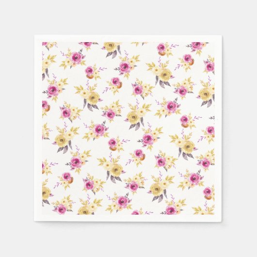 ピンクエレガント金ゴールド水色フローラ赤ちゃんシャワー スタンダードカクテルナプキン (正面)
