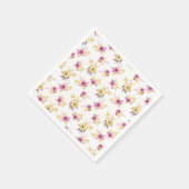 ピンクエレガント金ゴールド水色フローラ赤ちゃんシャワー スタンダードカクテルナプキン (角)