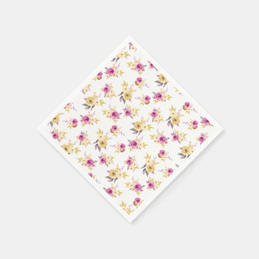 ピンクエレガント金ゴールド水色フローラ赤ちゃんシャワー スタンダードカクテルナプキン (角)