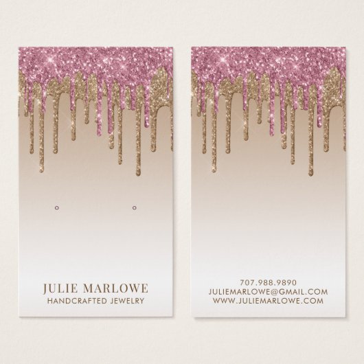 ピンクエレガント金ゴールド滴下グリッターイヤリングディスプレイ (正面&裏面)
