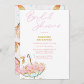 ピンクエレガント金ゴールド牡丹フローラブライダルシャワー 招待状 (正面/裏面)
