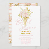 ピンクエレガント金ゴールド牡丹フローラブライダルシャワー 招待状 (正面/裏面)