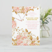 ピンクエレガント金ゴールド牡丹フローラ花嫁付きランチ 招待状 (スタンド正面)