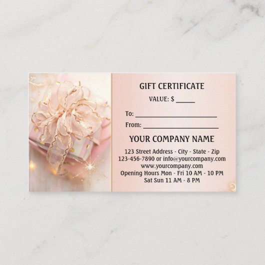 ピンクエレガント金ゴールド祝日のギフト券 割引カード (裏面)