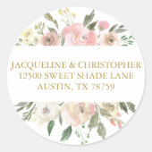 ピンクエレガント金ゴールド結婚フローラ差出人住所 ラウンドシール (正面)