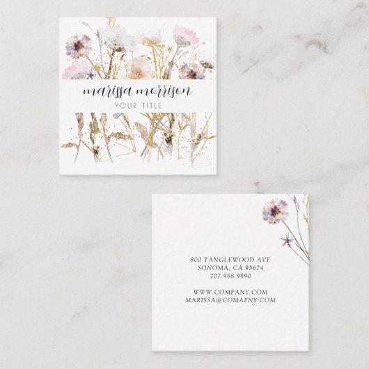 ピンクエレガント金ゴールド野草植物学 スクエア名刺 (正面/裏面)