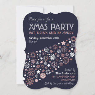 ピンクエレガント金ゴールド雪片クリスマスパーティー 招待状