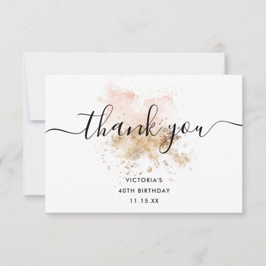 ピンクエレガント金ゴールド40歳と素晴らしい40歳の誕生日 サンキューカード (正面)