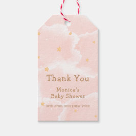 ピンクエレガント雲9つ星ガールベビーシャワー ギフトタグ
