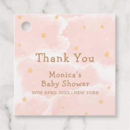 ピンクエレガント雲9つ星ガールベビーシャワー フェイバータグ