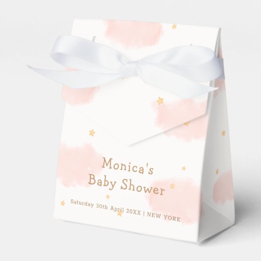 ピンクエレガント雲9女の子ベビーシャワー フェイバーボックス (正面サイド)