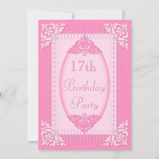 ピンクエレガント17誕生日 招待状 (正面)