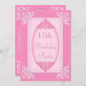 ピンクエレガント17誕生日 招待状 (正面/裏面)