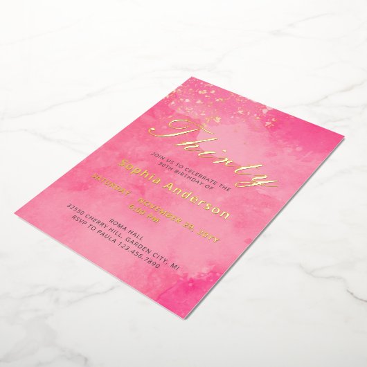 ピンクエレガント30歳の誕生日 箔招待状 (回転した状態)