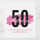 ピンクエレガント50と素晴らしい水のカラー誕生日 ワインラベル (シングルラベル)