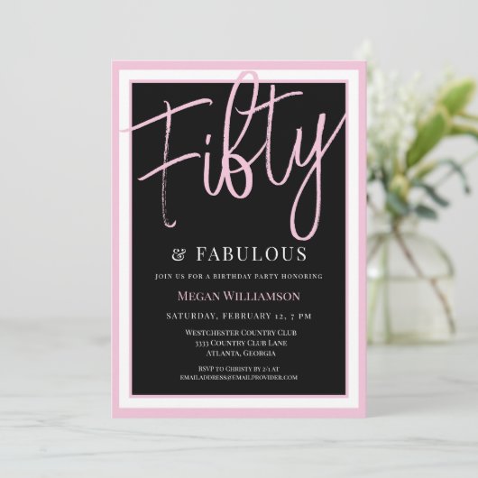 ピンクエレガント50と素晴らしい誕生日 招待状 (スタンド正面)