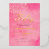 ピンクエレガント50歳の誕生日 箔招待状 (正面)