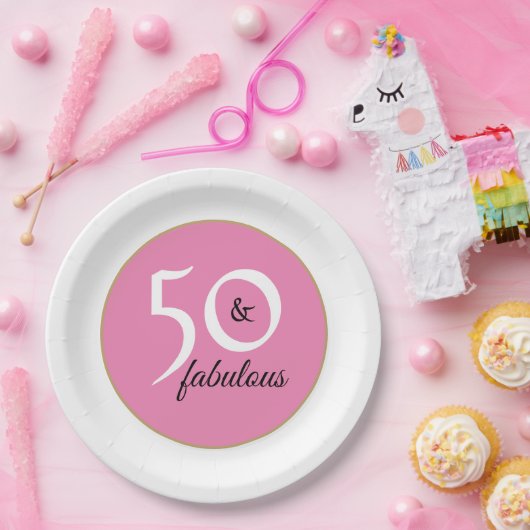 ピンクエレガント50th誕生日パーティー ペーパープレート (パーティー)