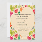 ピンクエレガント&グリーンフローラハートアーバー結婚ズ 招待状 (正面)