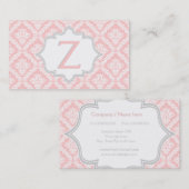 ピンクエレガント、グレー、アイボリーダマスク模様モノグラム 名刺 (正面/裏面)