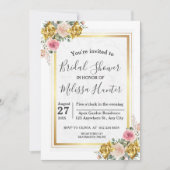 ピンクエレガント、バラ金ゴールドユーカリブライダルシャワー 招待状 (正面)