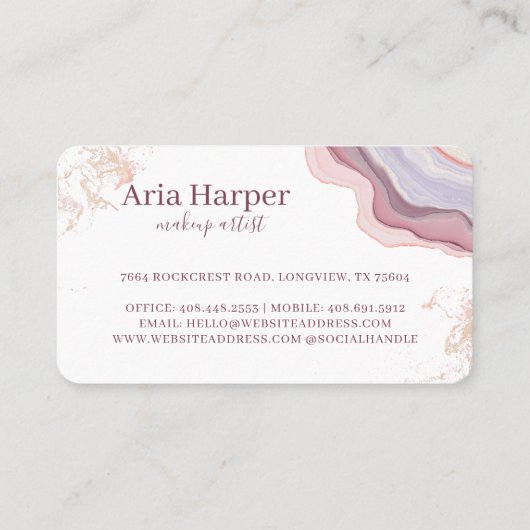 ピンクエレガント&パープルゲード金ゴールドグリッターアゲート 名刺 (裏面)