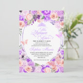 ピンクエレガント&パープルフローラキンセアニェラ誕生日 招待状 (スタンド正面)