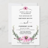 ピンクエレガント&パープルフローラ結婚式招待状 招待状 (正面)