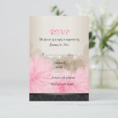 ピンクエレガント&ブラックフローラシックRSVPカード 出欠カード (スタンド正面)